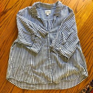 JCrew - black and white striped button down popover - size L